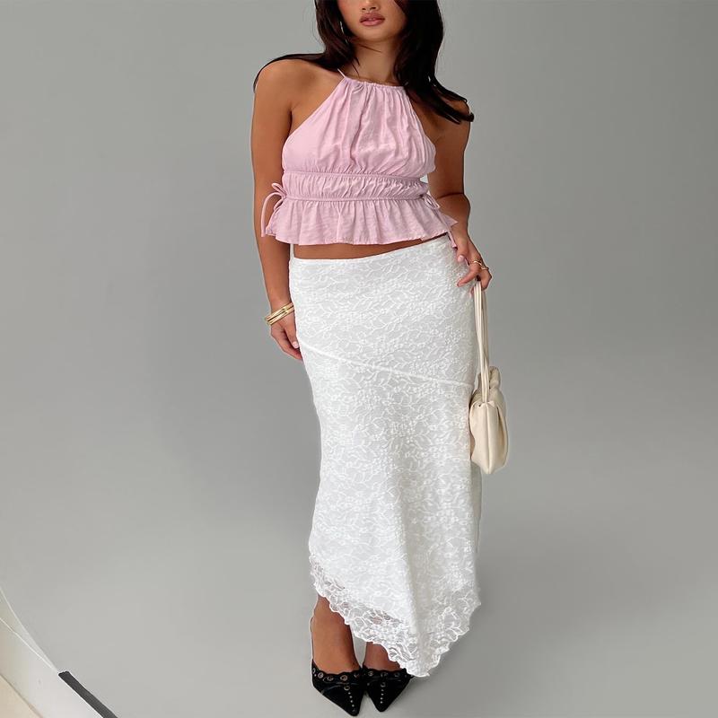 Freebirds Lace Midi Skirt White