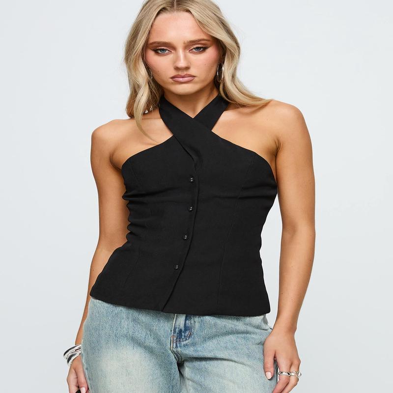 Light Is Coming Cross Detail Top Black