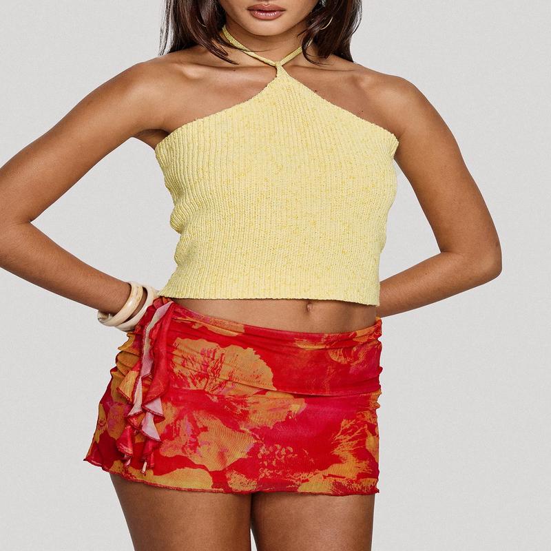 Liloha Frill Mesh Mini Skirt Orange Multi