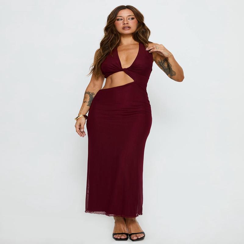 Novalee Keyhole Maxi Dress Burgundy