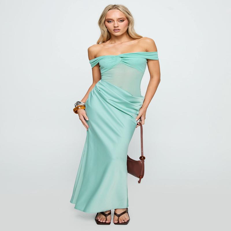 Only Exception Off The Shoulder Maxi Dress Aqua