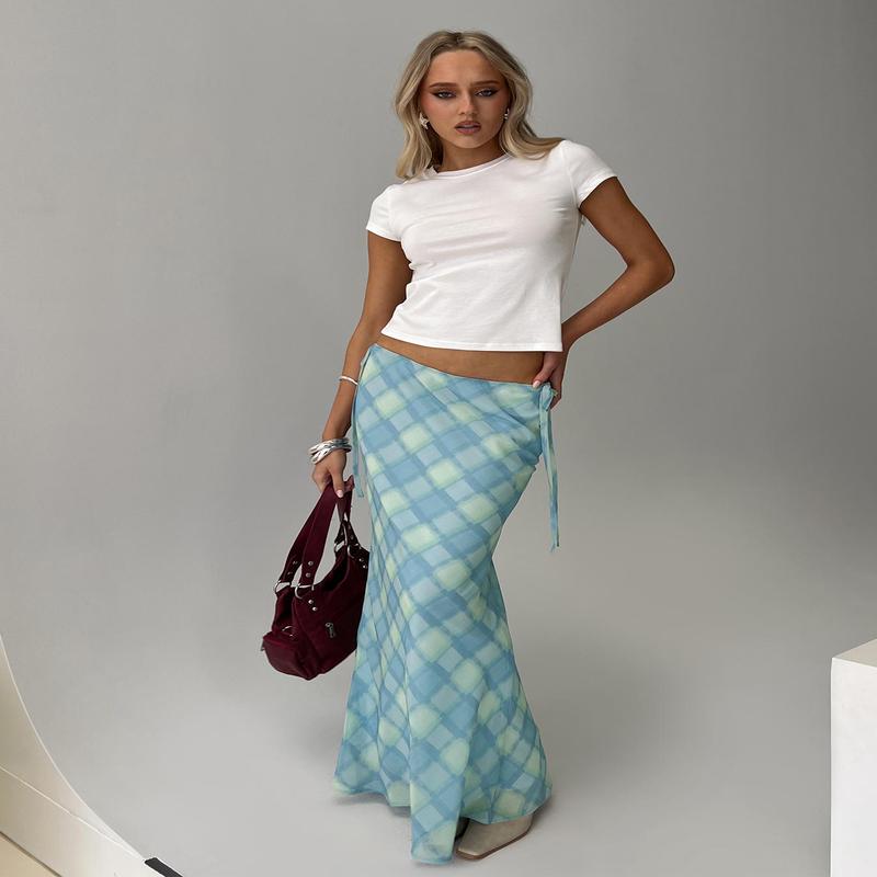 Seafarer Tie Side Maxi Skirt Blue Check