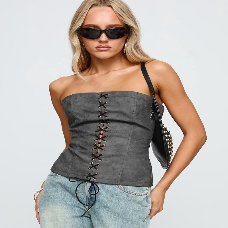 Soft Spoken Strapless Tie Up Top Black