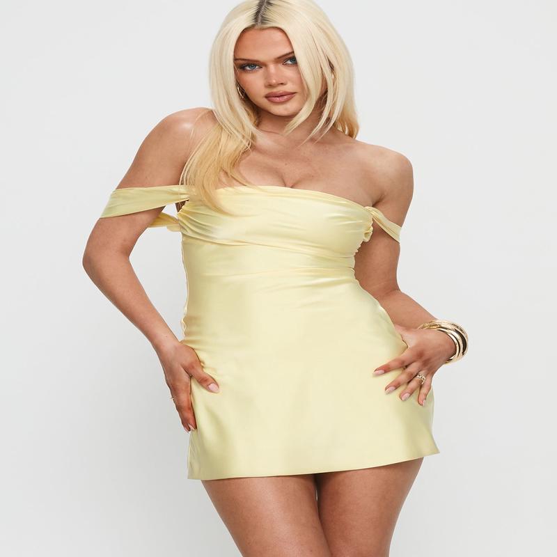 Zabbarra Off The Shoulder Mini Dress Lemon