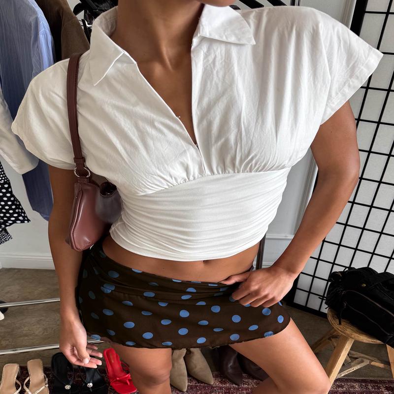 Chalia Ruched Collared Top White