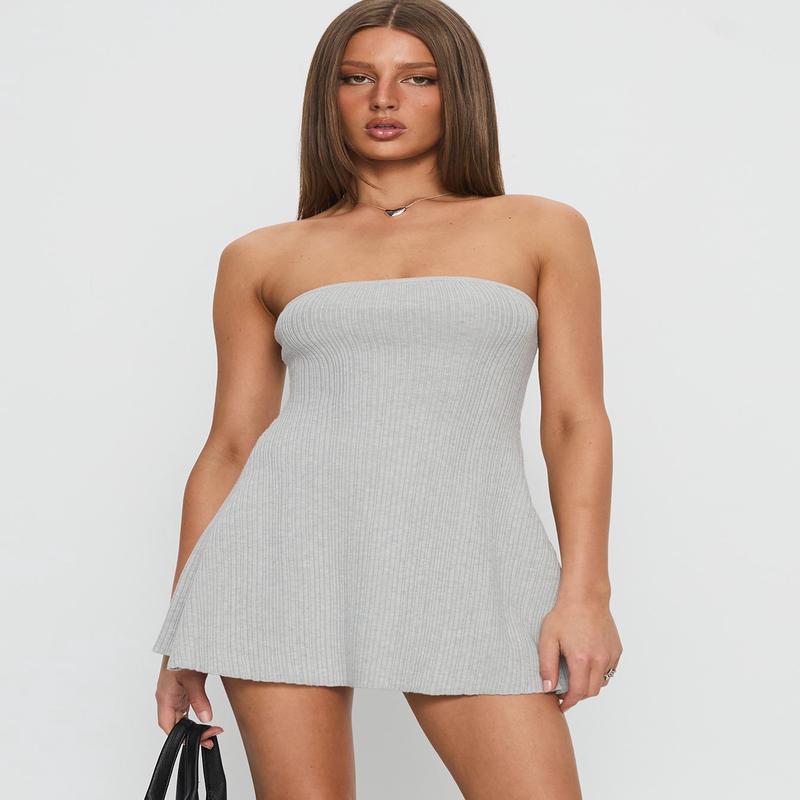 Dalilah Strapless Rib Knit Mini Dress Grey