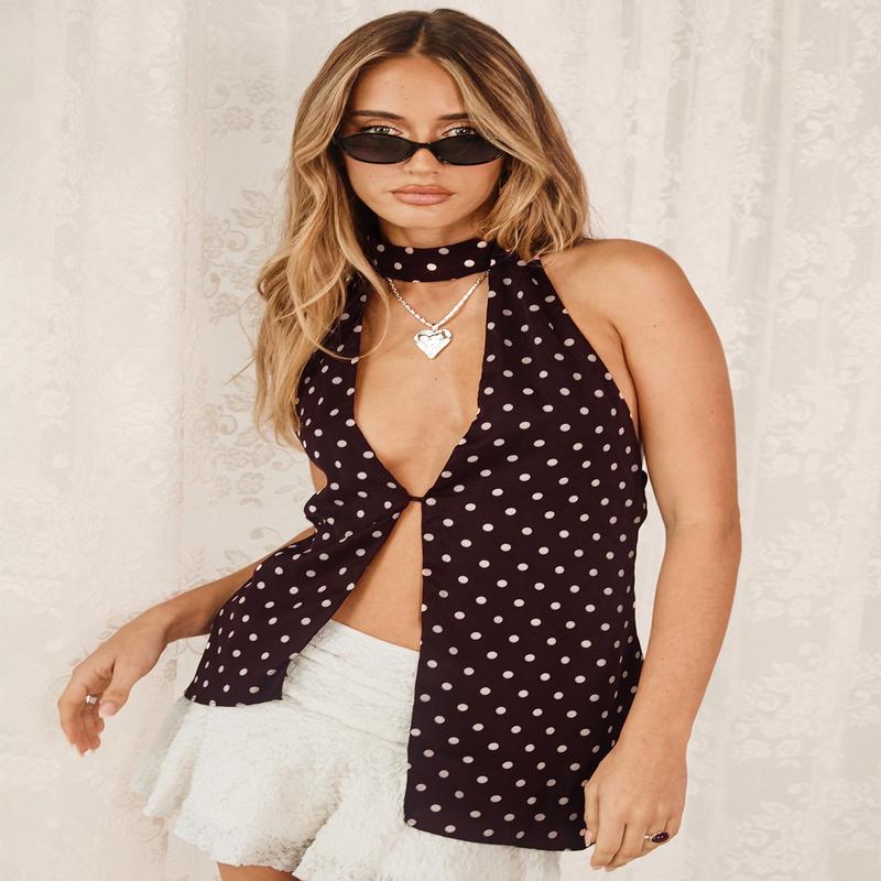 Ileanna Plunge Tie Back Top Wine Polka