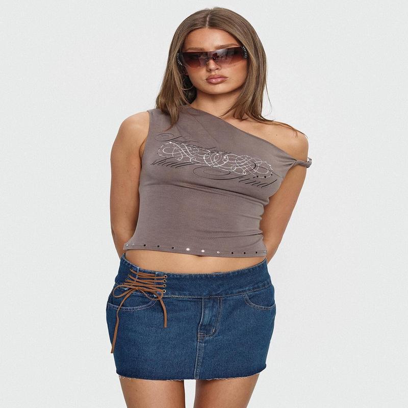 Indie Tie Up Mini Skirt Mid Wash