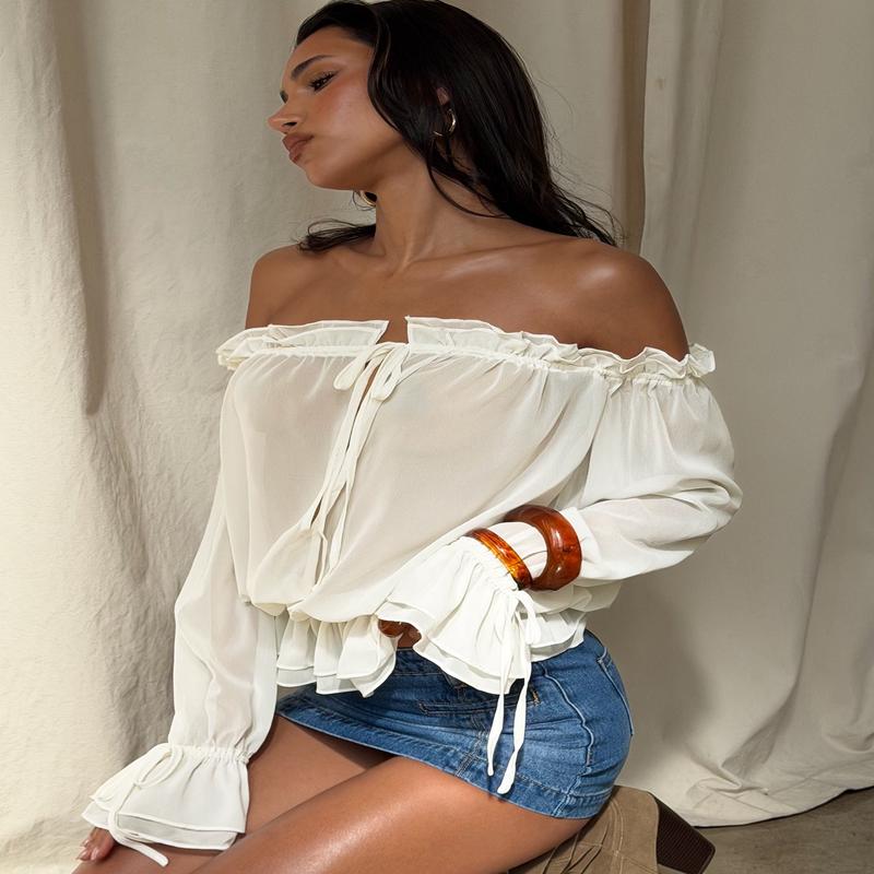 Madelina Frill Long Sleeve Top Cream