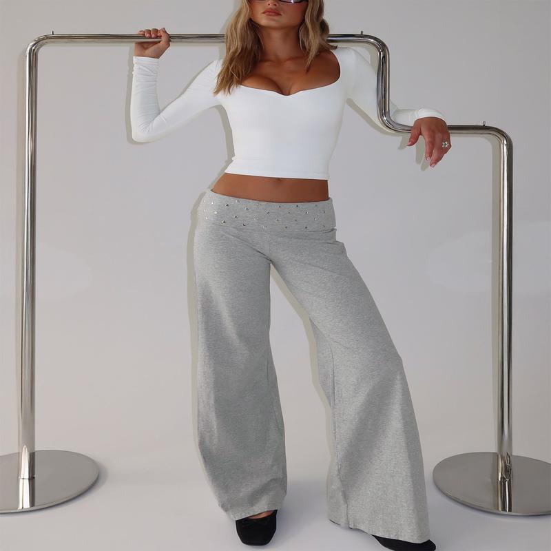 Nevivi Foldover Studded Pants Grey Marle