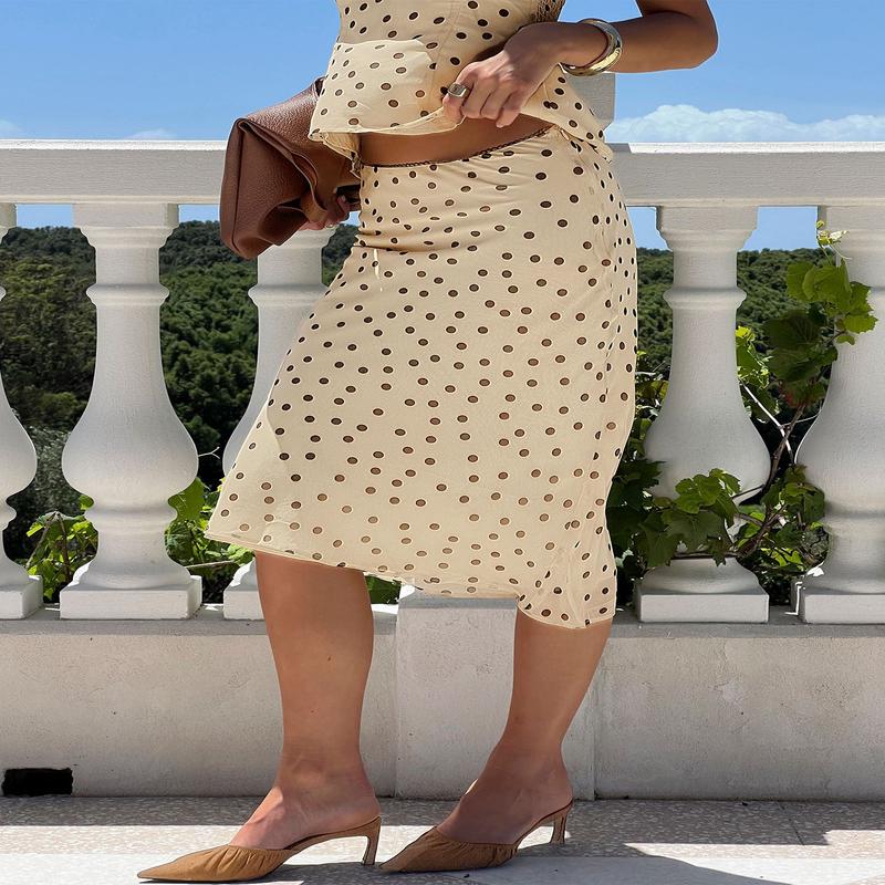 Sydni Midi Bias Cut Skirt Yellow / Chocolate Polka