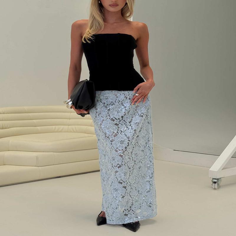 Carman Lace Midi Skirt Blue