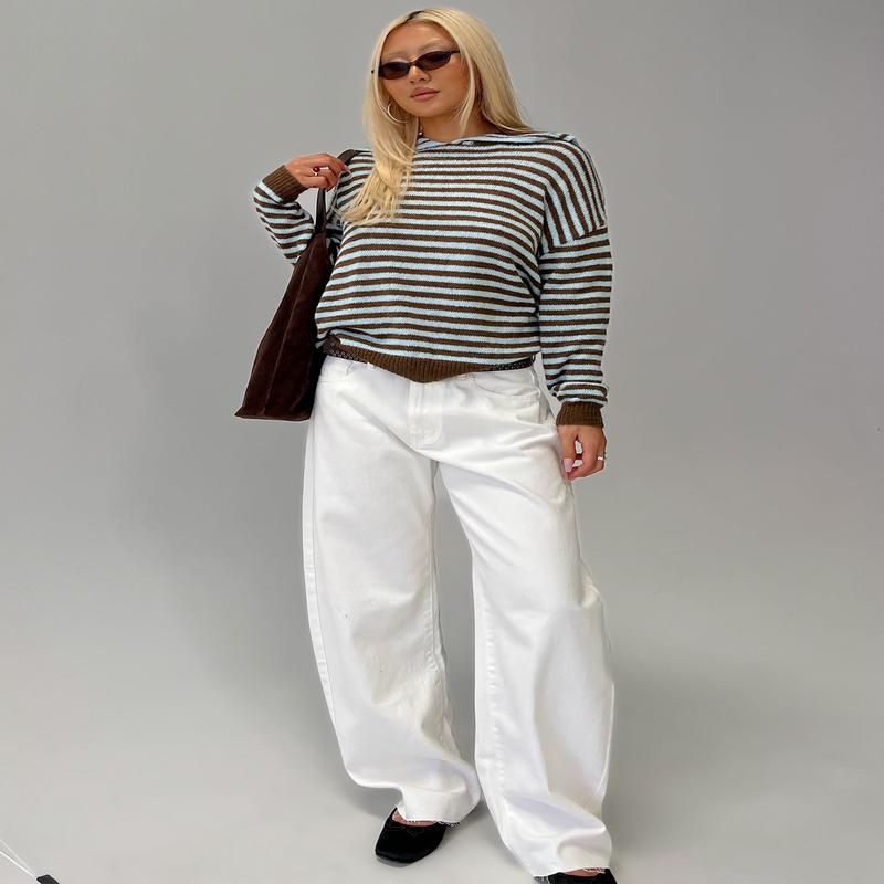 Kaio Mid Rise Barrel Leg Denim Jeans White