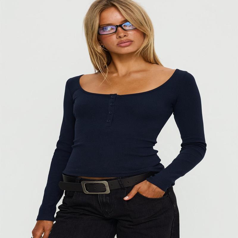 Keslie Long Sleeve Henley Top Navy