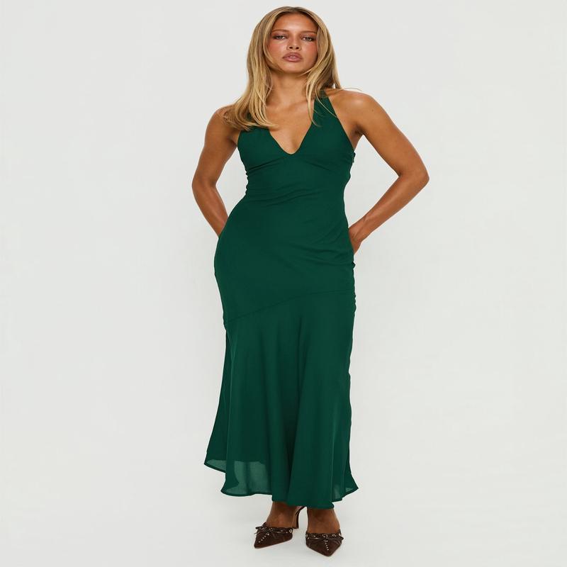 Luannie Halter Scarf Tie Maxi Dress Emerald
