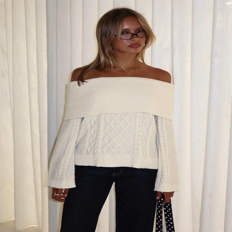 Margarete Off Shoulder Knit Sweater Cream