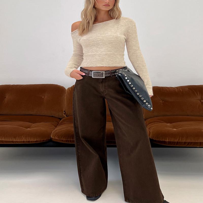 Naylor Mid Rise Wide Leg Jeans Brown