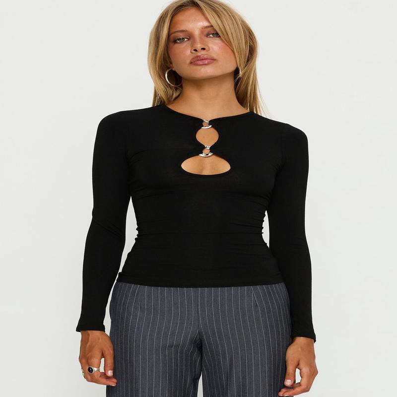 Orlaith Cut Out Long Sleeve Top Black