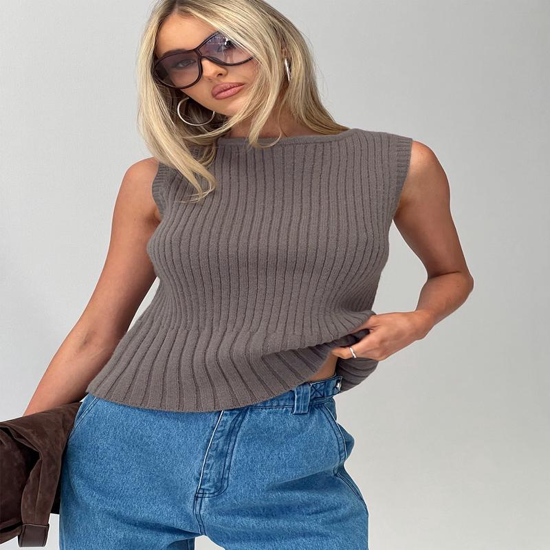 Peerless Ribbed Sleeveless Top Charcoal