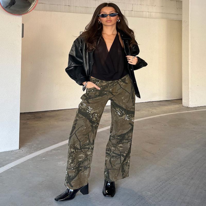 Raiders Mid Rise Straight Leg Cargo Jeans Camouflage