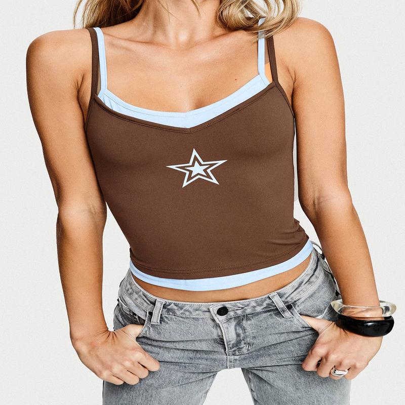 Varsity Star Layered Tank Top Brown / Blue