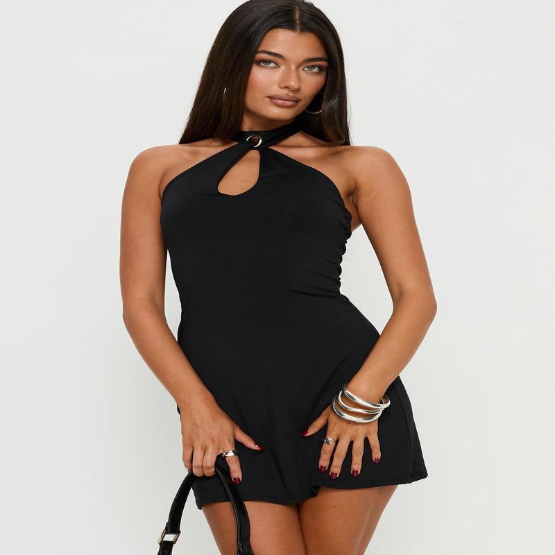 Daryna Halter Keyhole Mini Dress Black