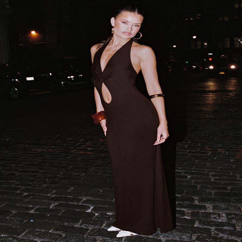 No Hard Feelings Twist Maxi Dress Brown