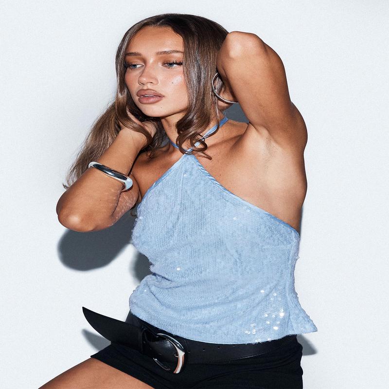 Sun Salutations Halter Top Light Blue