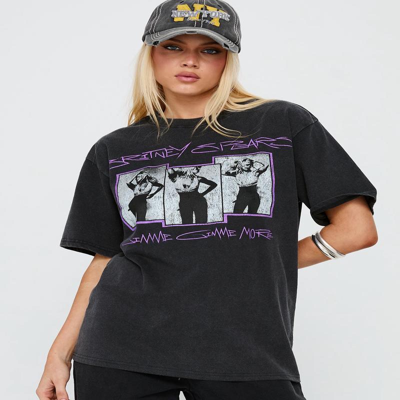 Britney Spears Gimme More Oversized Graphic Top Washed Black