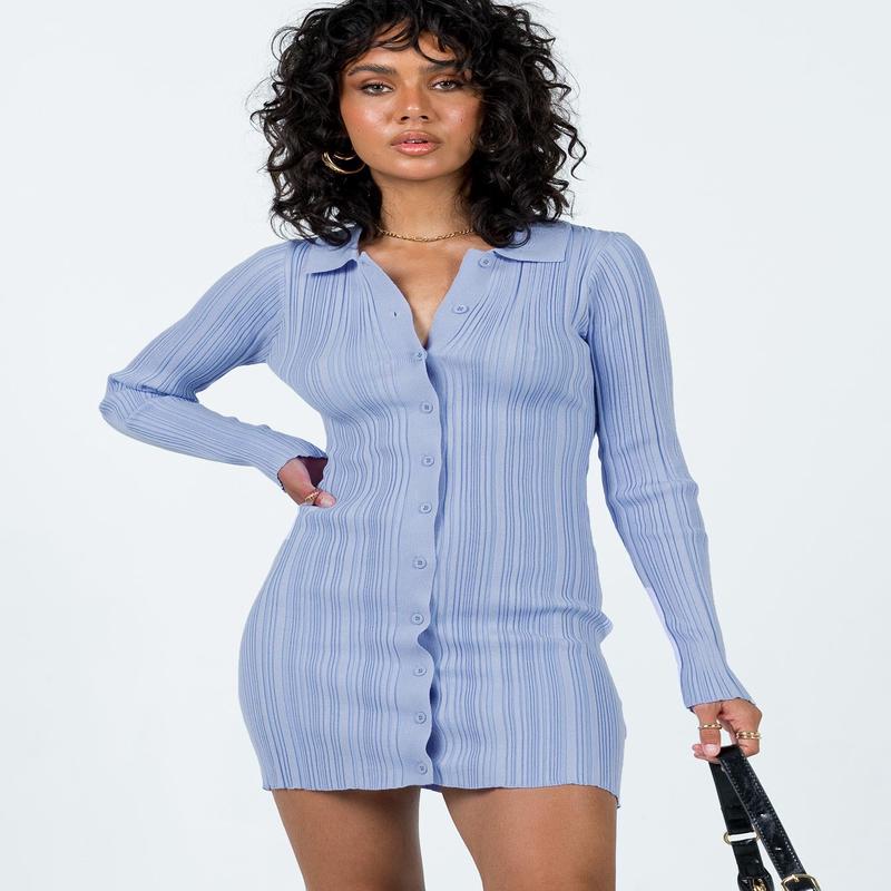 Palermo Long Sleeve Mini Dress Blue