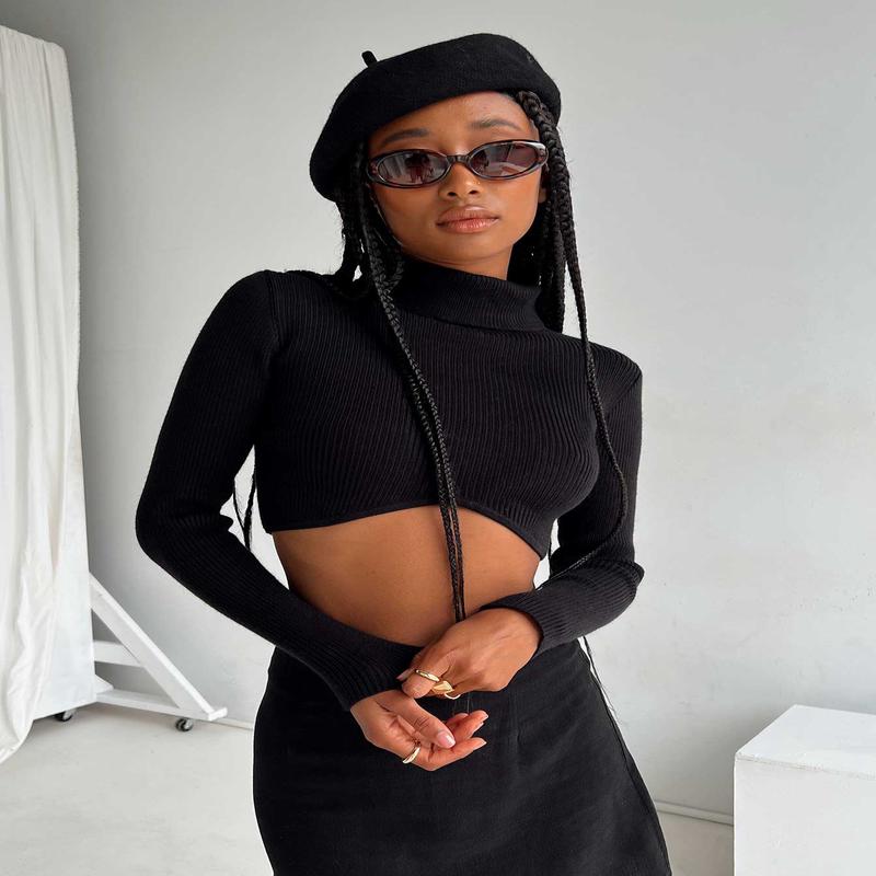 Brier Long Sleeve Turtleneck Top Black