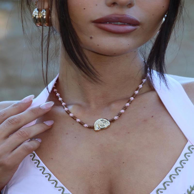 Danyel Beaded Necklace Pink / Brown