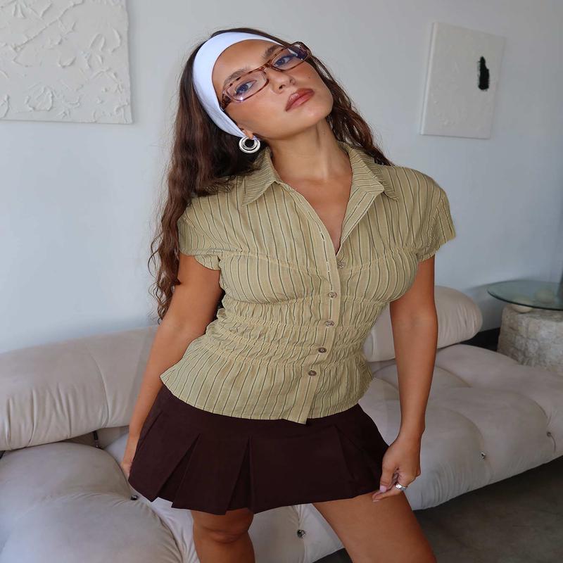 Nottie Faux Suede Pleat Skort Brown