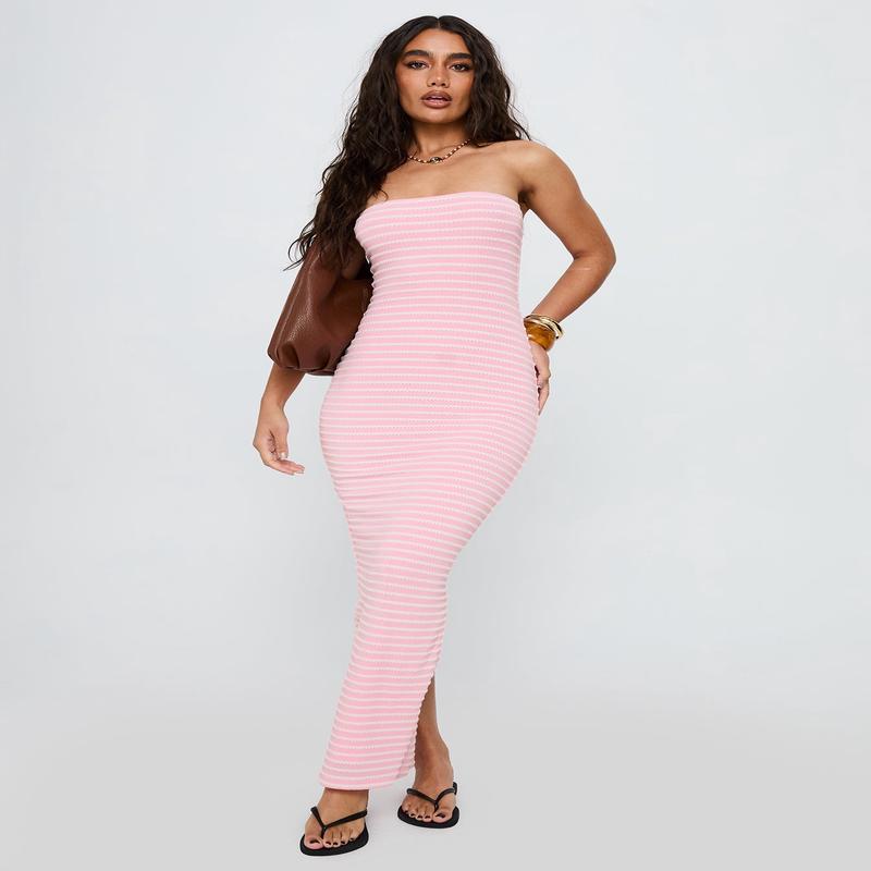 Savins Strapless Maxi Dress Pink Stripe
