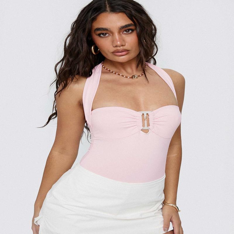 Swaying Buckle Detail Bodysuit Pink