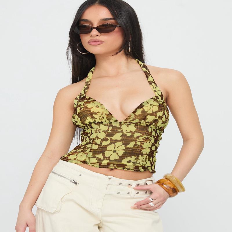 Aspyn Halter Top Yellow Floral