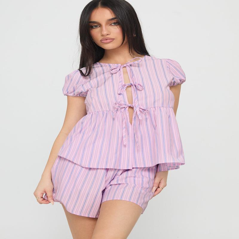 Drop Dead Gorgeous Tie Up Set Purple Stripe