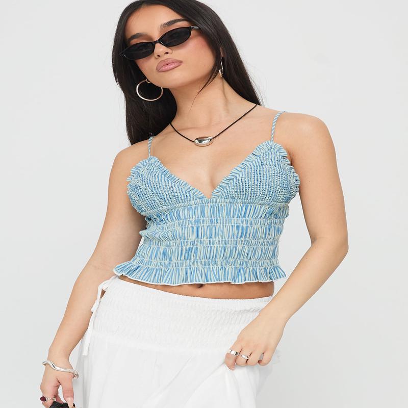 Marilou Shirred Top Blue Stripe