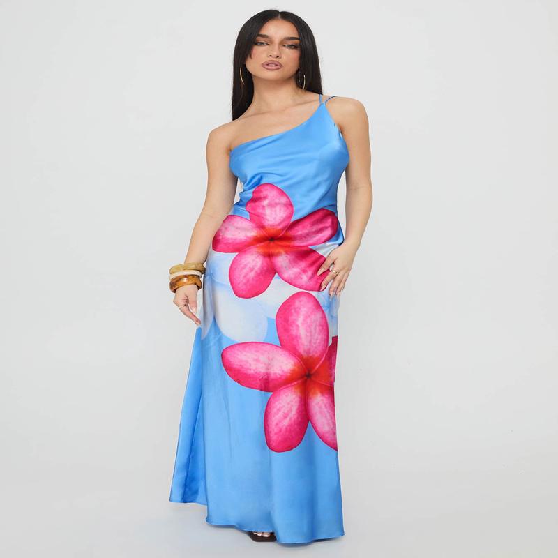 Meilana One Shoulder Maxi Dress Blue Floral