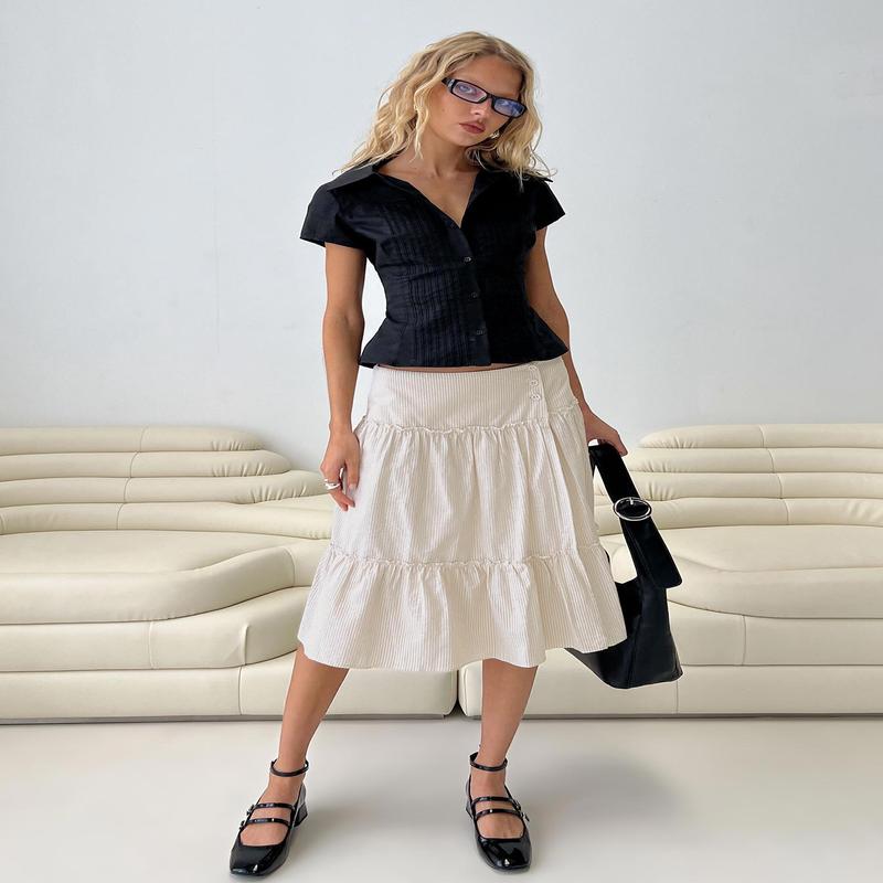 Cascades Low Rise Midi Skirt Beige / White Stripe