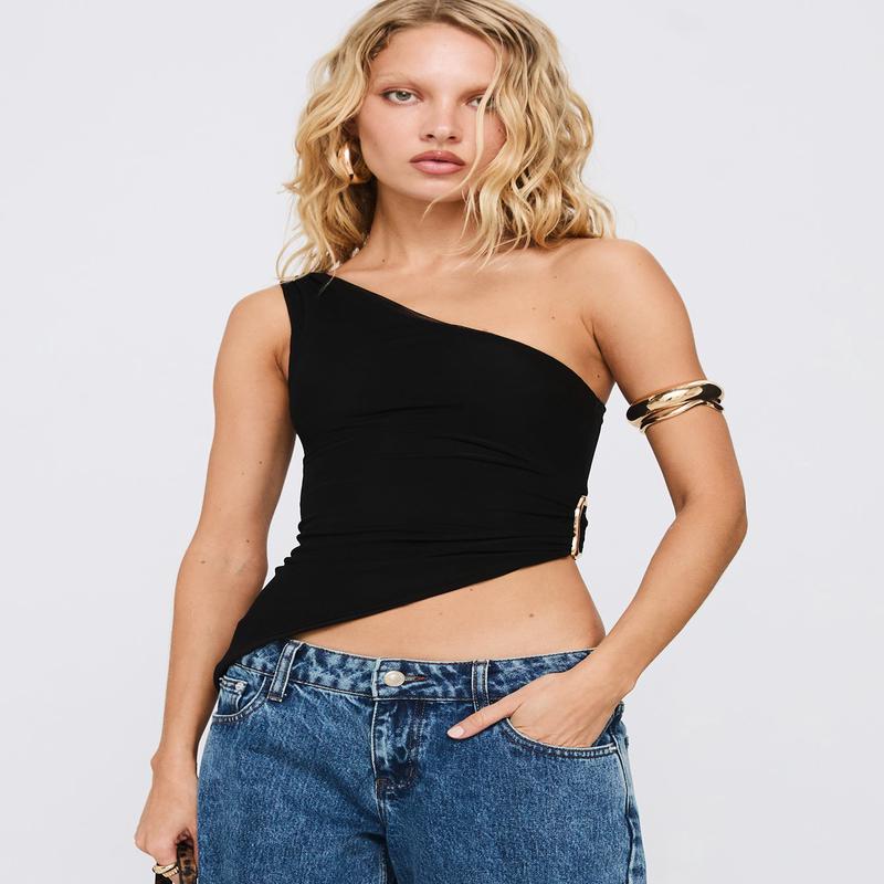 Machiatto One Shoulder Top Black