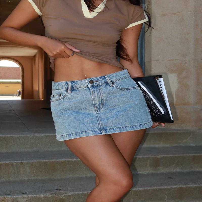 Nicolina Low Rise Denim Mini Skirt Ice Blue Wash