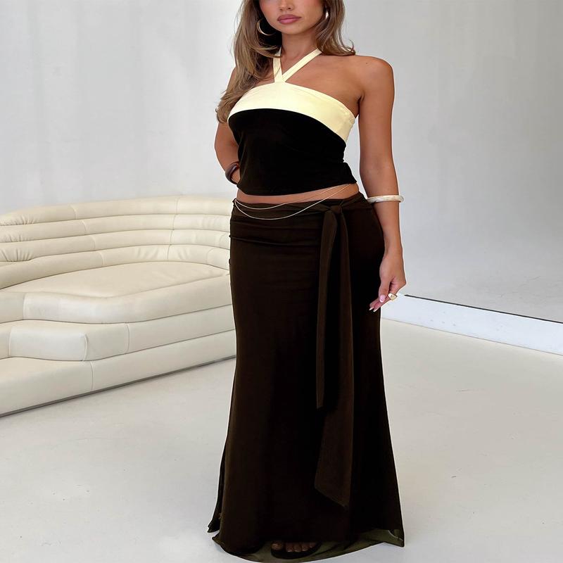 Caviar Tie Maxi Skirt Chocolate