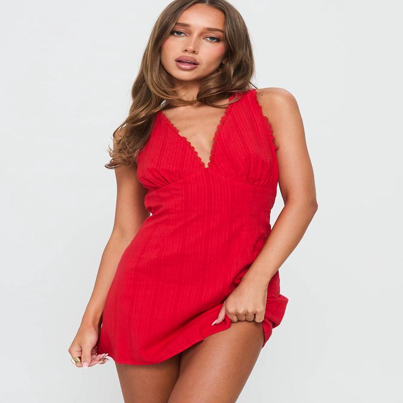 Edessa V Neck Mini Dress Red