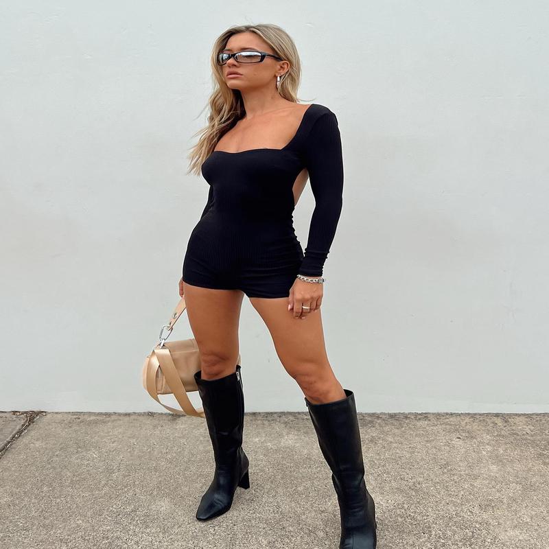 Grantham Long Sleeve Romper Black