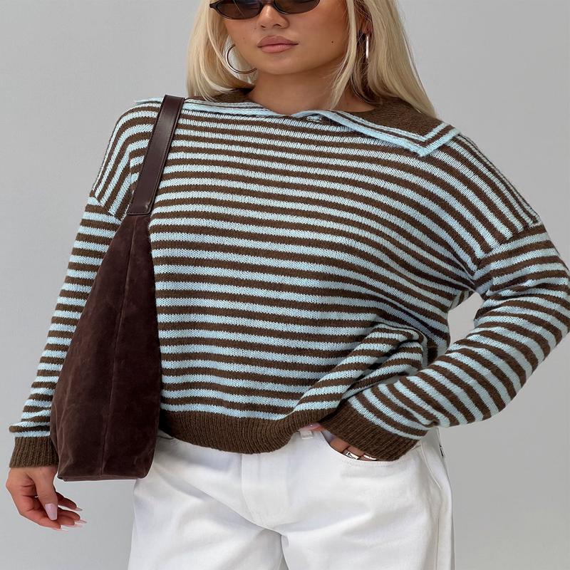 Moon Went Dark Collared Knit Sweater Stripe
