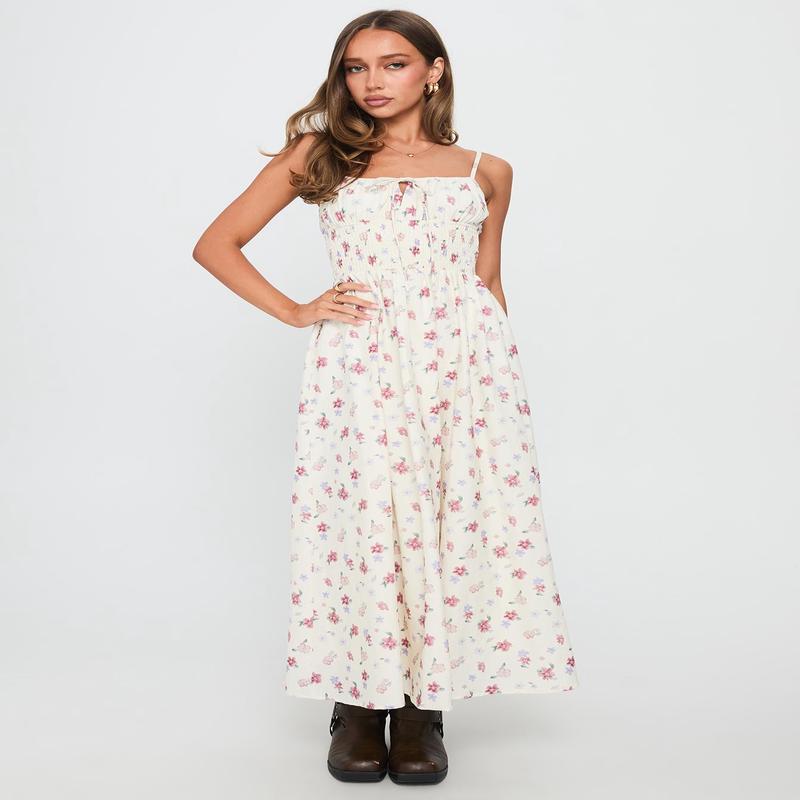 Pearle Shirred Maxi Dress White Floral
