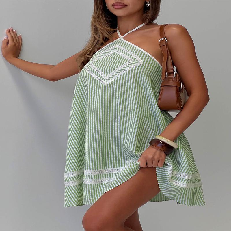 River Rose Anglais Swing Mini Dress Green Stripe