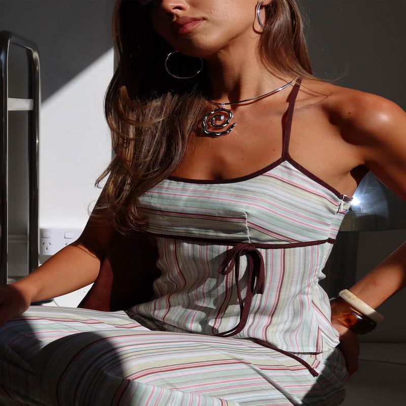 Taylar Tie Bust Top Green Stripe