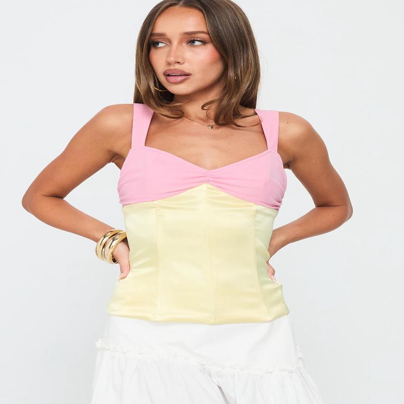 Zariela Contrast Bust Top Pink / Yellow